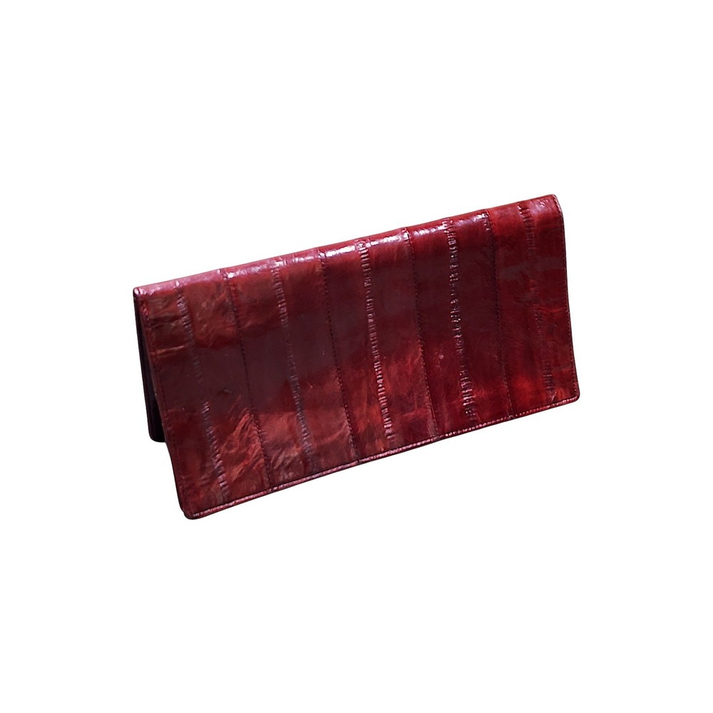 Vtg Eel Skin Wallet Men Oxblood Burgundy Red Exotic Leather Bifold Long Slim 7x4